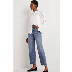 Boden High Rise Straight Leg Rigid Denim Raw Hem Jean